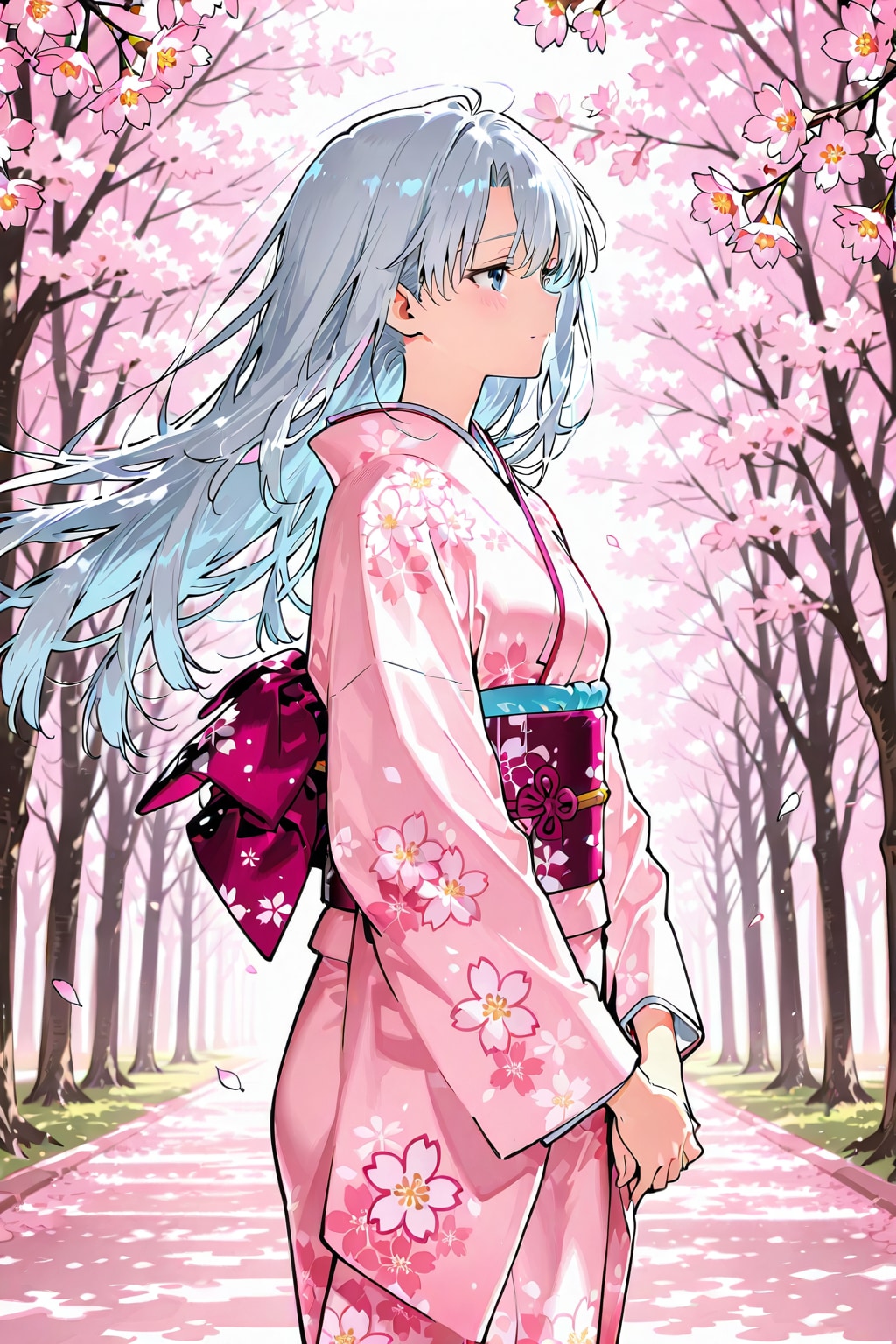 桜柄の着物 | の人気AIイラスト・グラビア