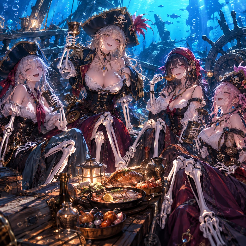沈没船の海賊宴会