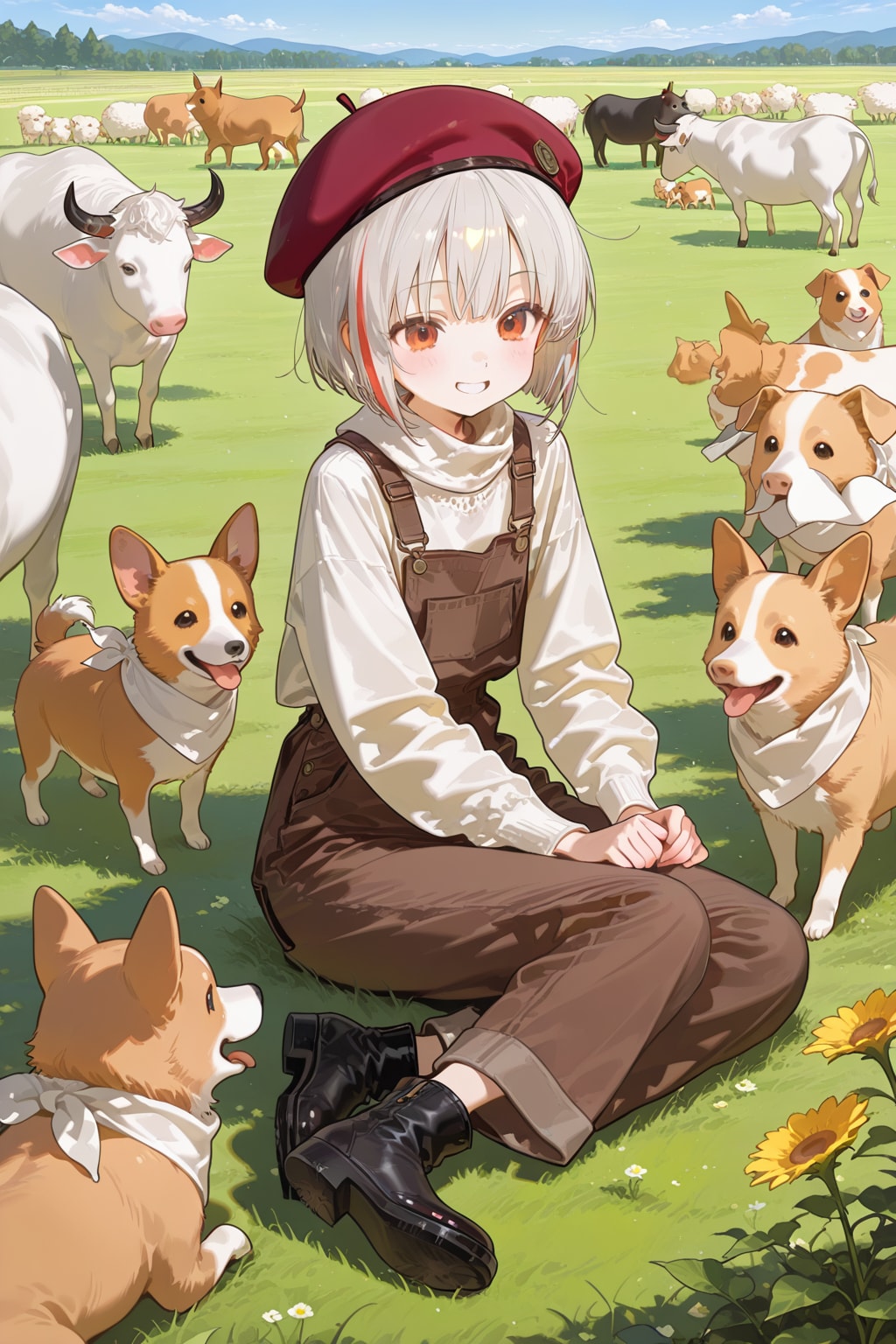 動物たちに囲まれる白遊ちむちゃん