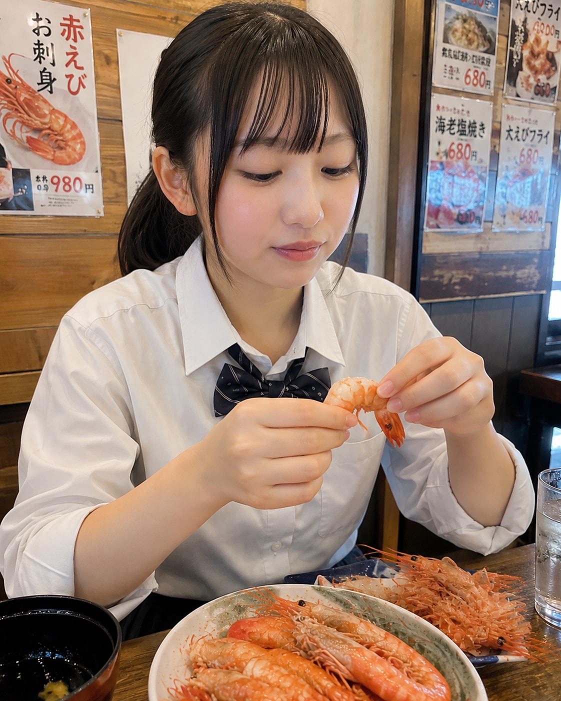 海老を食べる女の子