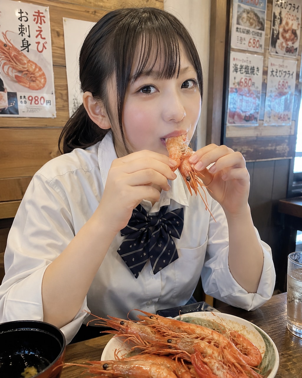 海老を食べる女の子