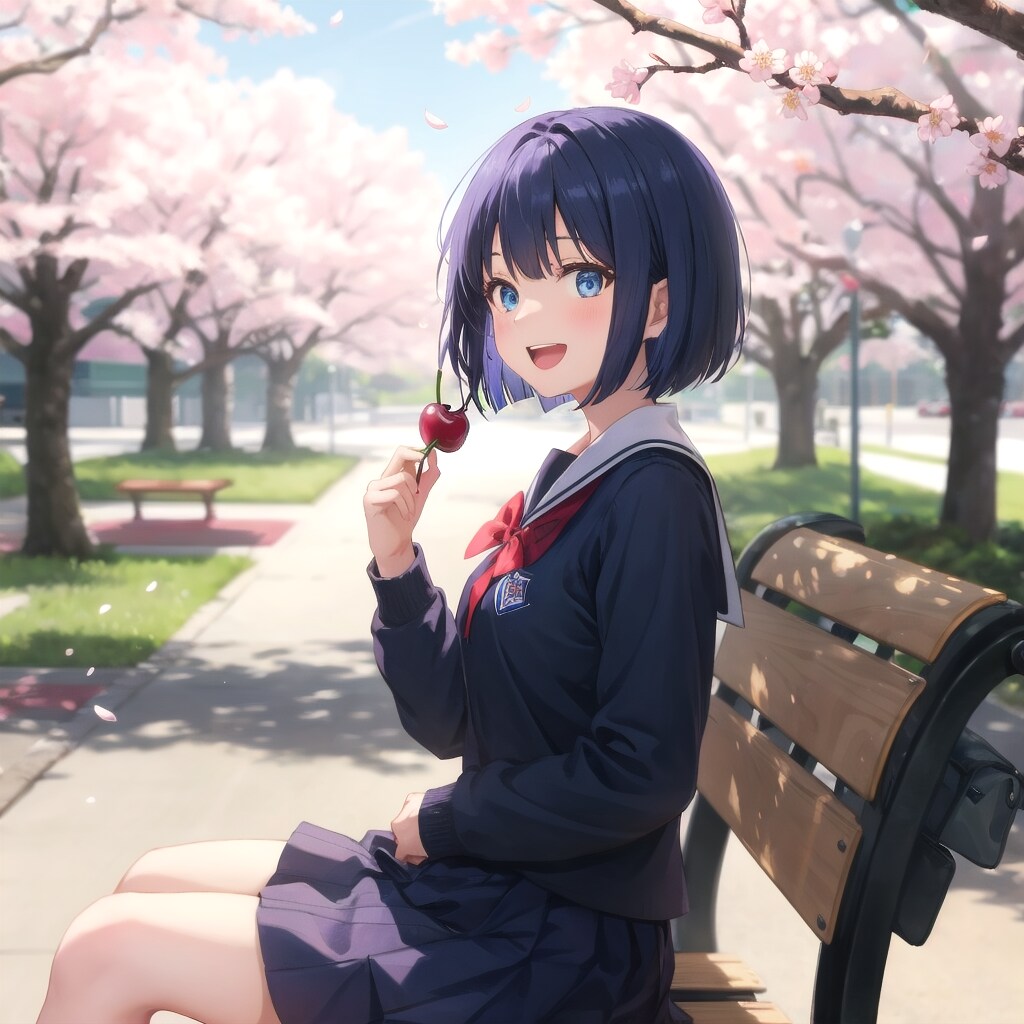 屋外のベンチで