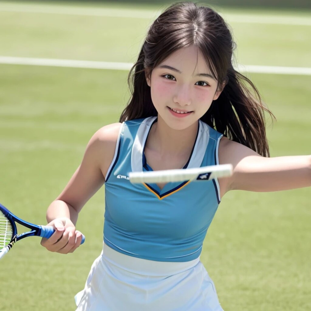 黒髪ロングでテニスウェアの美女８１