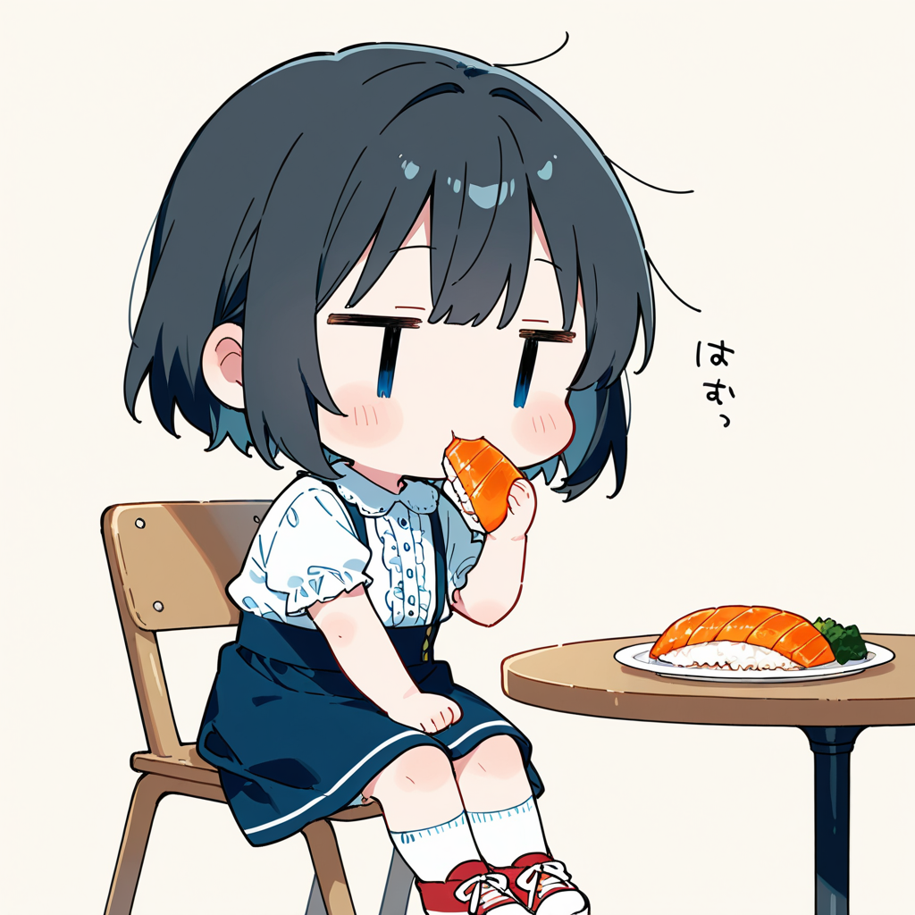 サーモンのお寿司を食べる