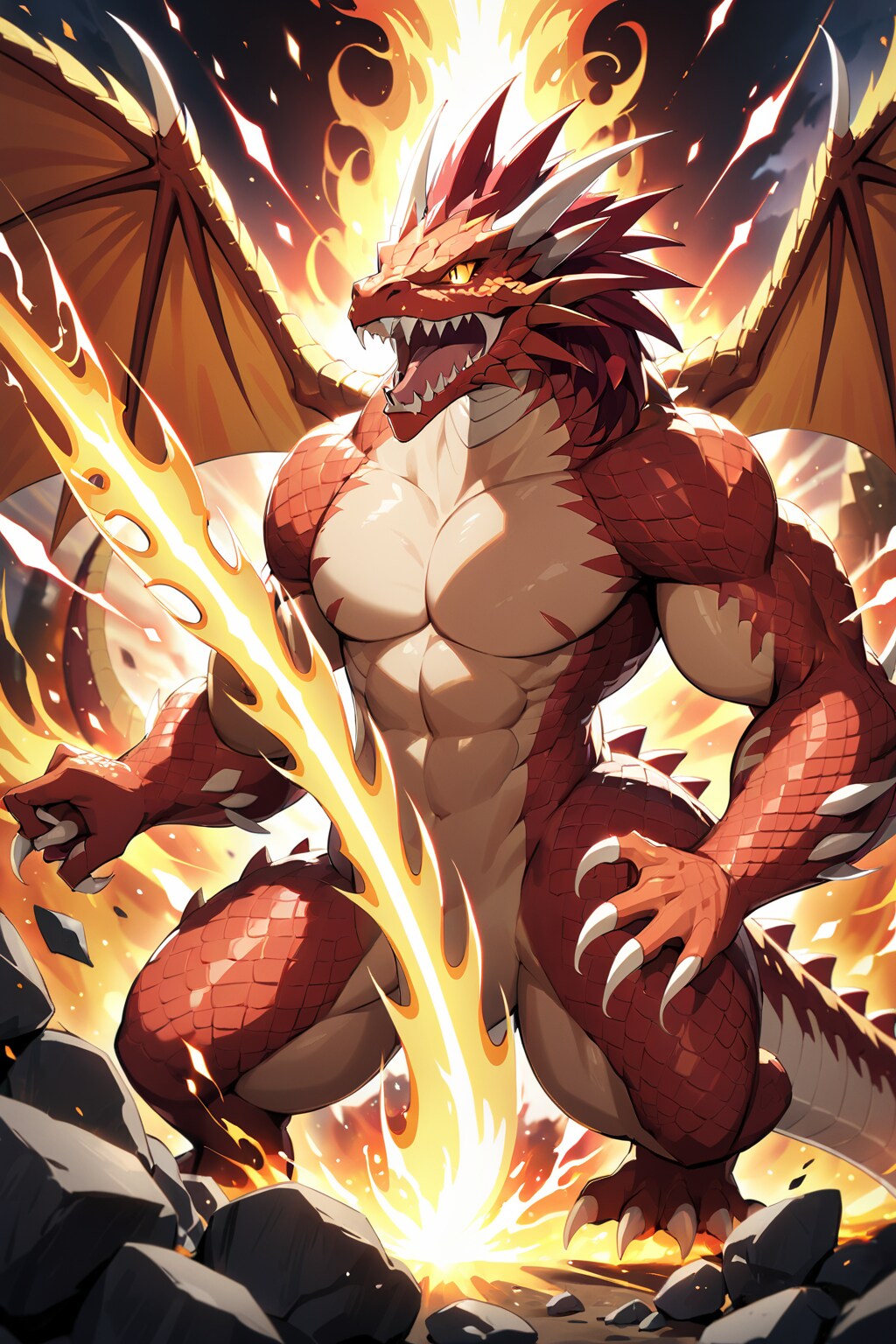炎の竜へと至った赤き鱗のリザードマン | の人気AIイラスト・グラビア