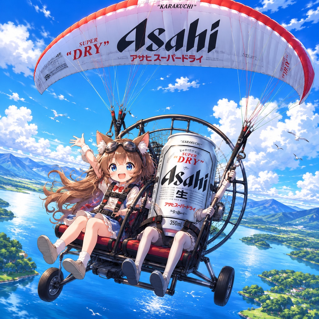 パラモーターに乗る小さな女の子