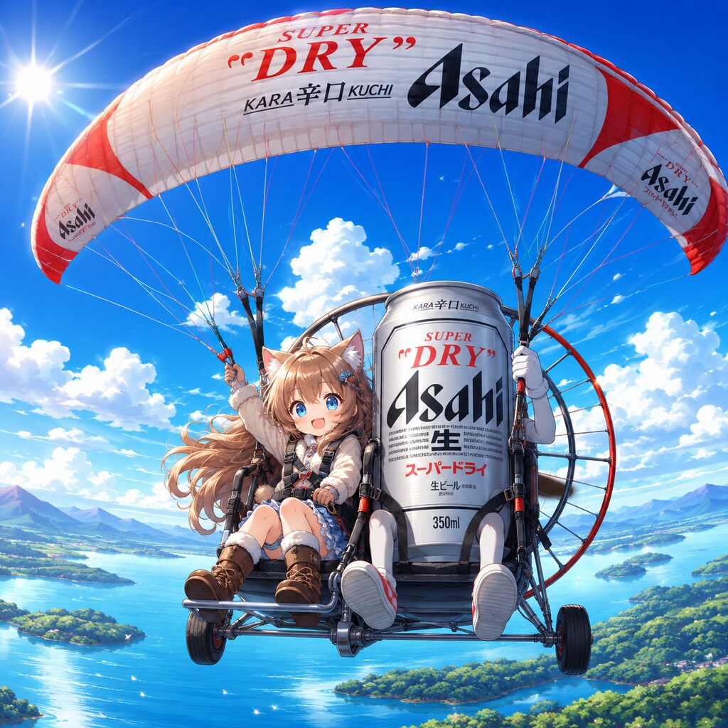 パラモーターに乗る小さな女の子