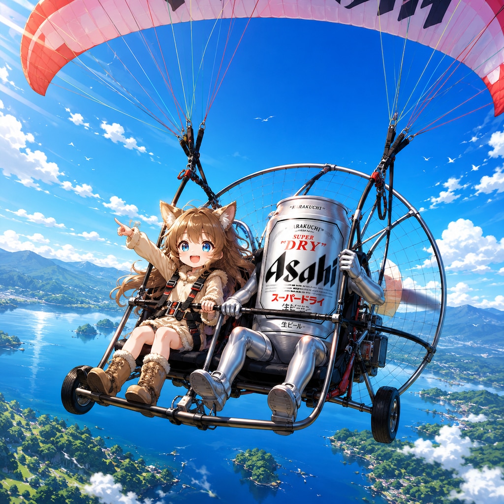 パラモーターに乗る小さな女の子