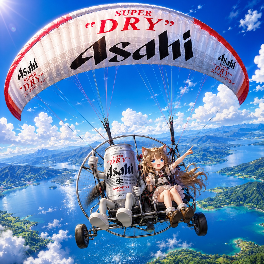 パラモーターに乗る小さな女の子