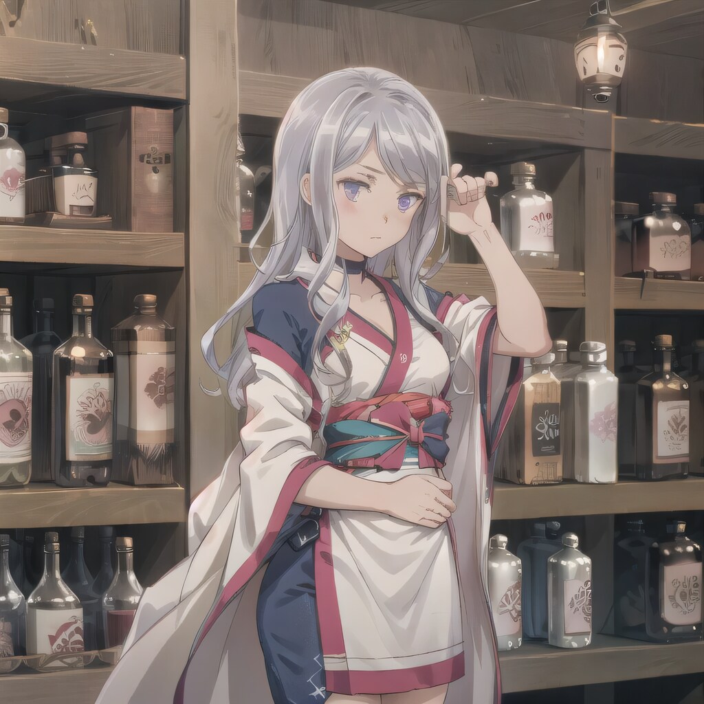 銀髪ロングで酒場の少女