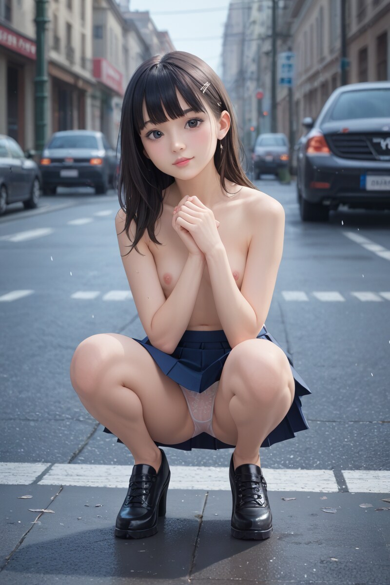 街中開脚美少女
