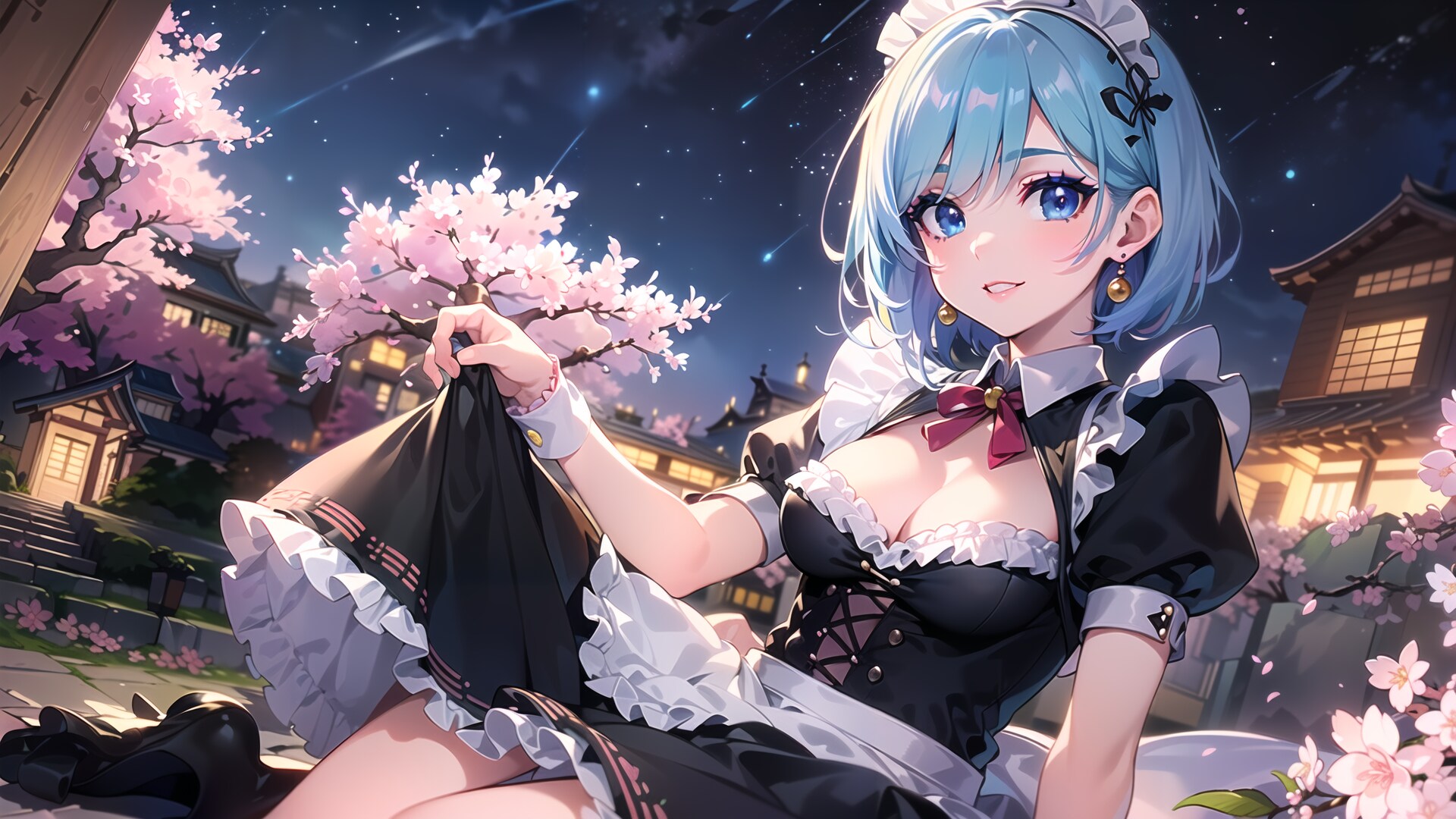 桜とメイドと満天の星と