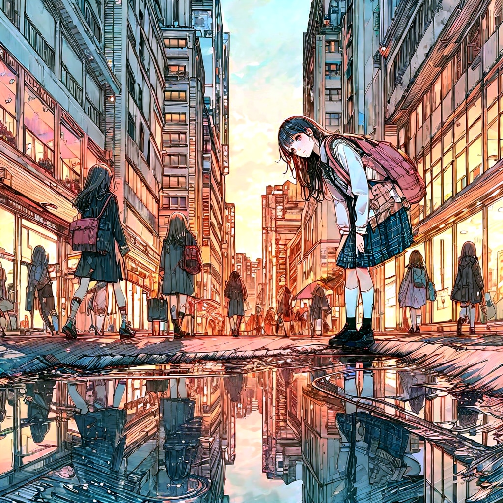 街と水たまり、少女168