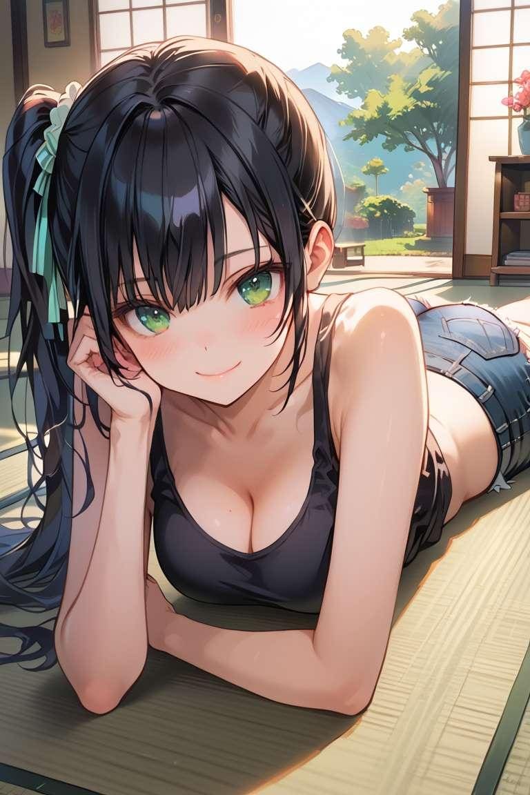 畳に寝転んで