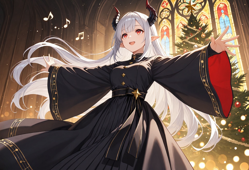 クリスマスイブに讃美歌を歌う銀髪竜姫さん