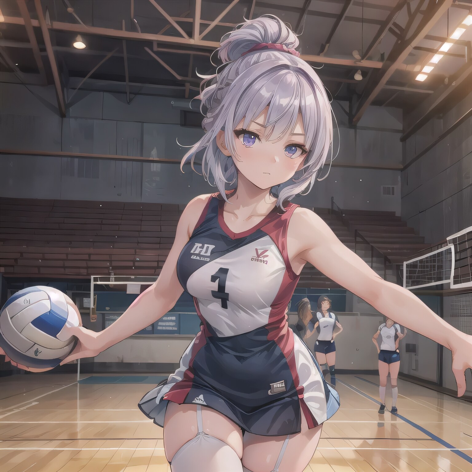 銀髪ポニテでユニフォームの少女４ | の人気AIイラスト・グラビア