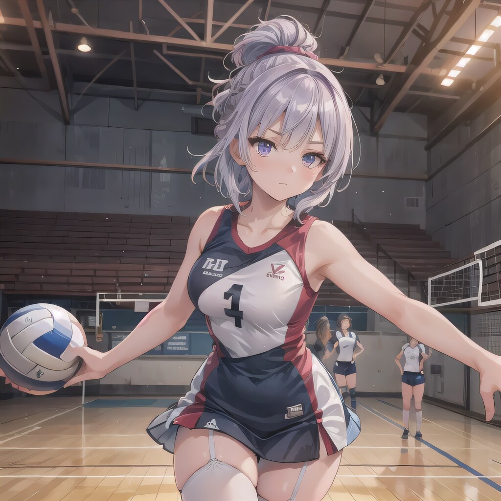 銀髪ポニテでユニフォームの少女４