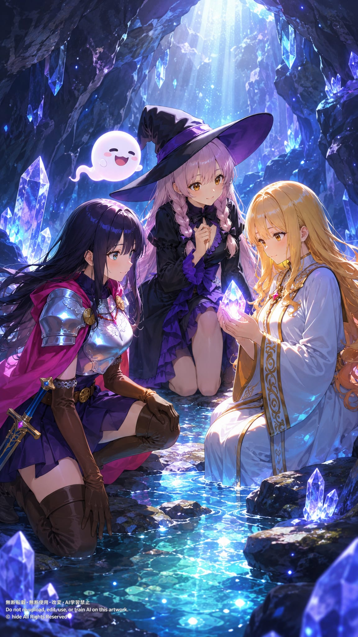 💧 美月さんたち、青い洞窟の水辺で | の人気AIイラスト・グラビア