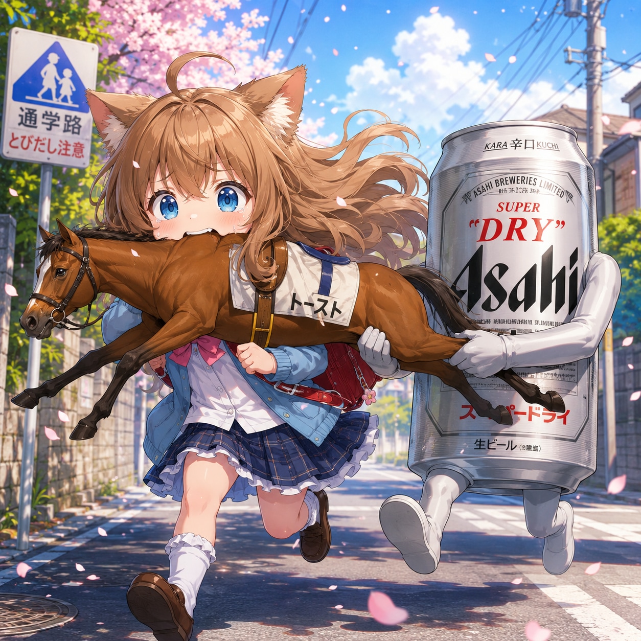 トーストを咥えて走る小さな女の子