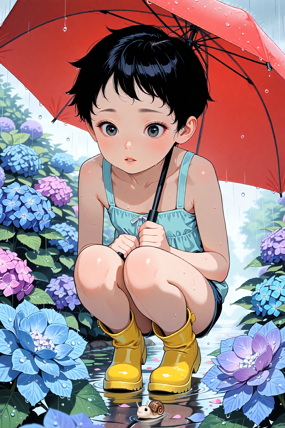 赤い傘と紫陽花 | の人気AIイラスト・グラビア