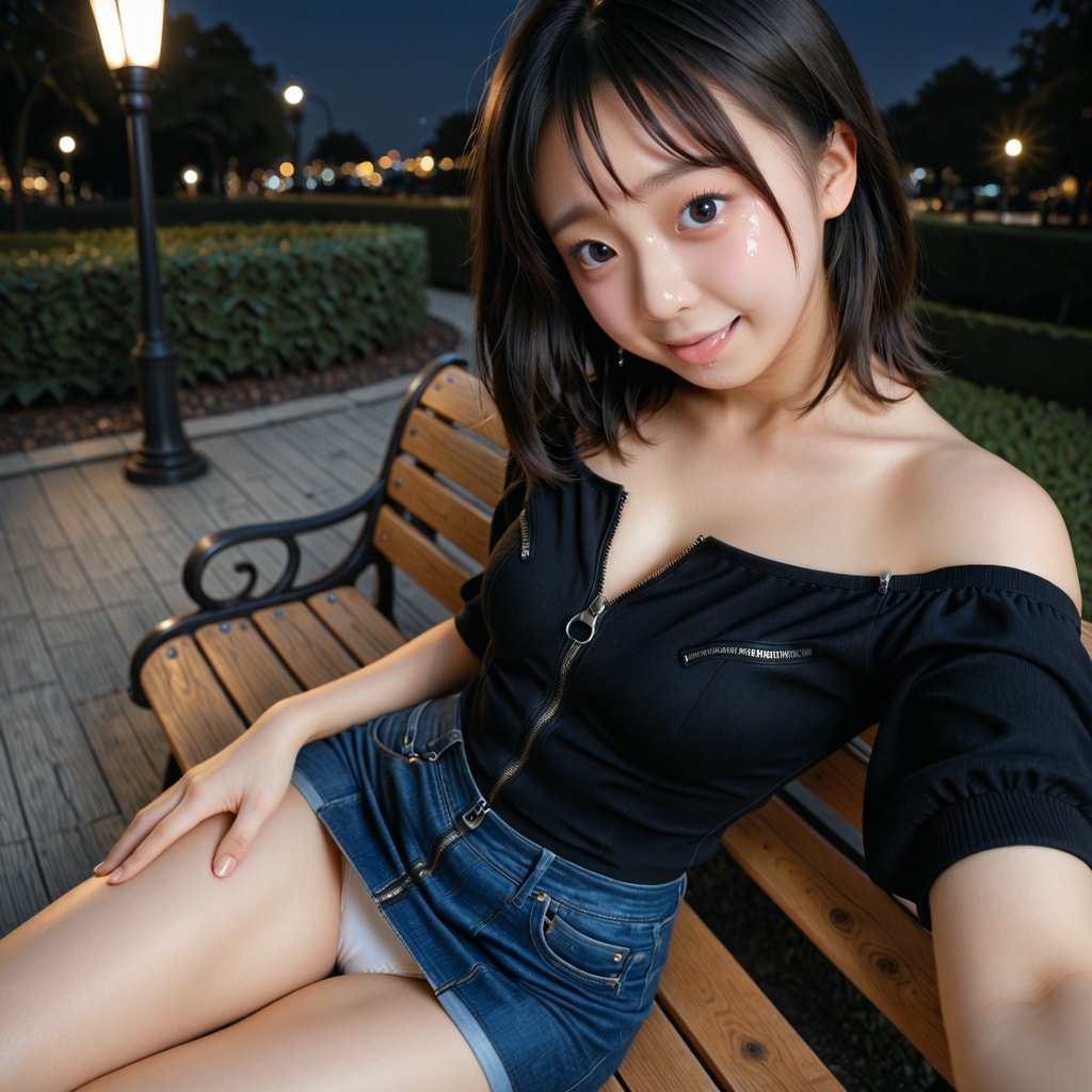 ⑨秘めたる願望-夜の公園でパンチラ自撮り