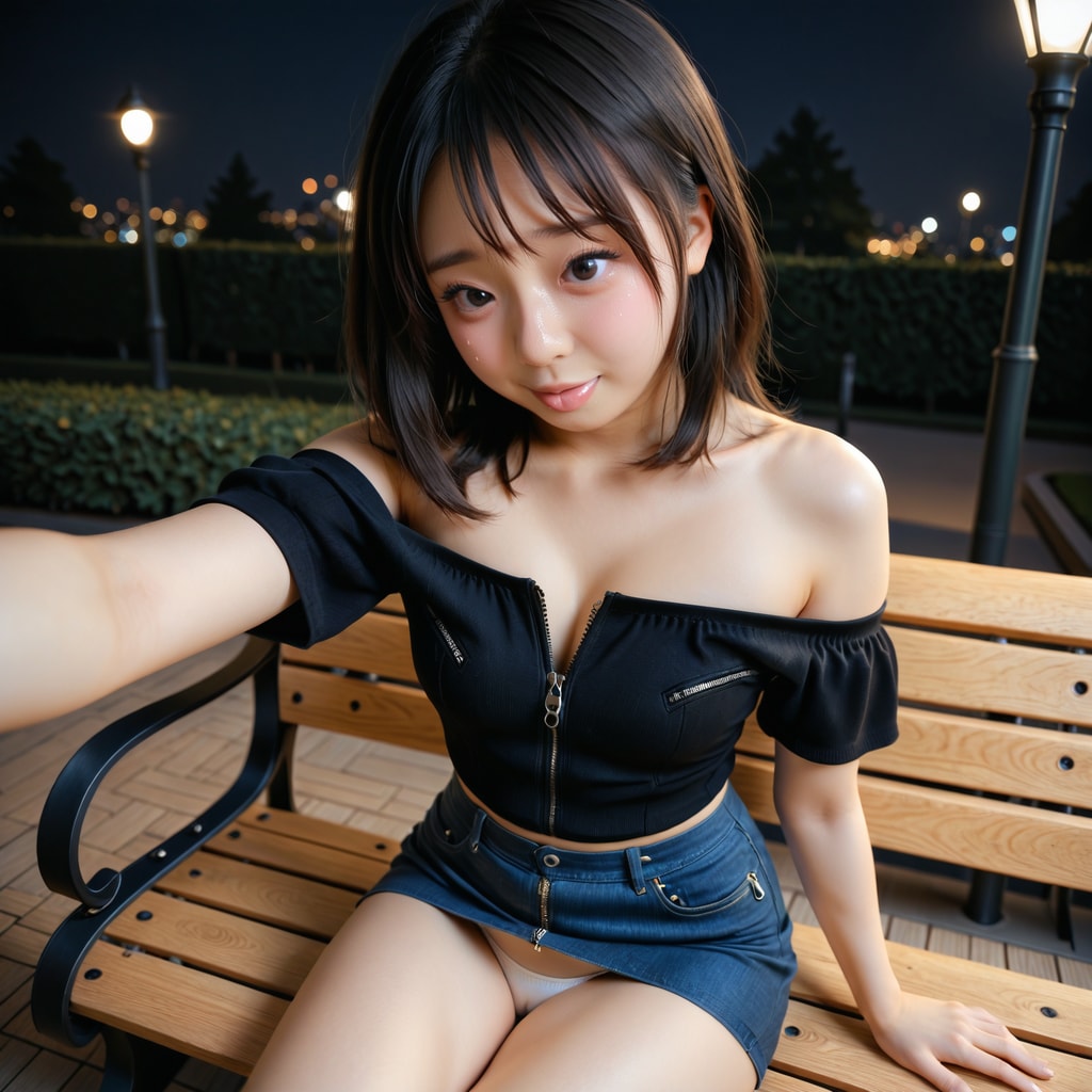 ⑨秘めたる願望-夜の公園でパンチラ自撮り