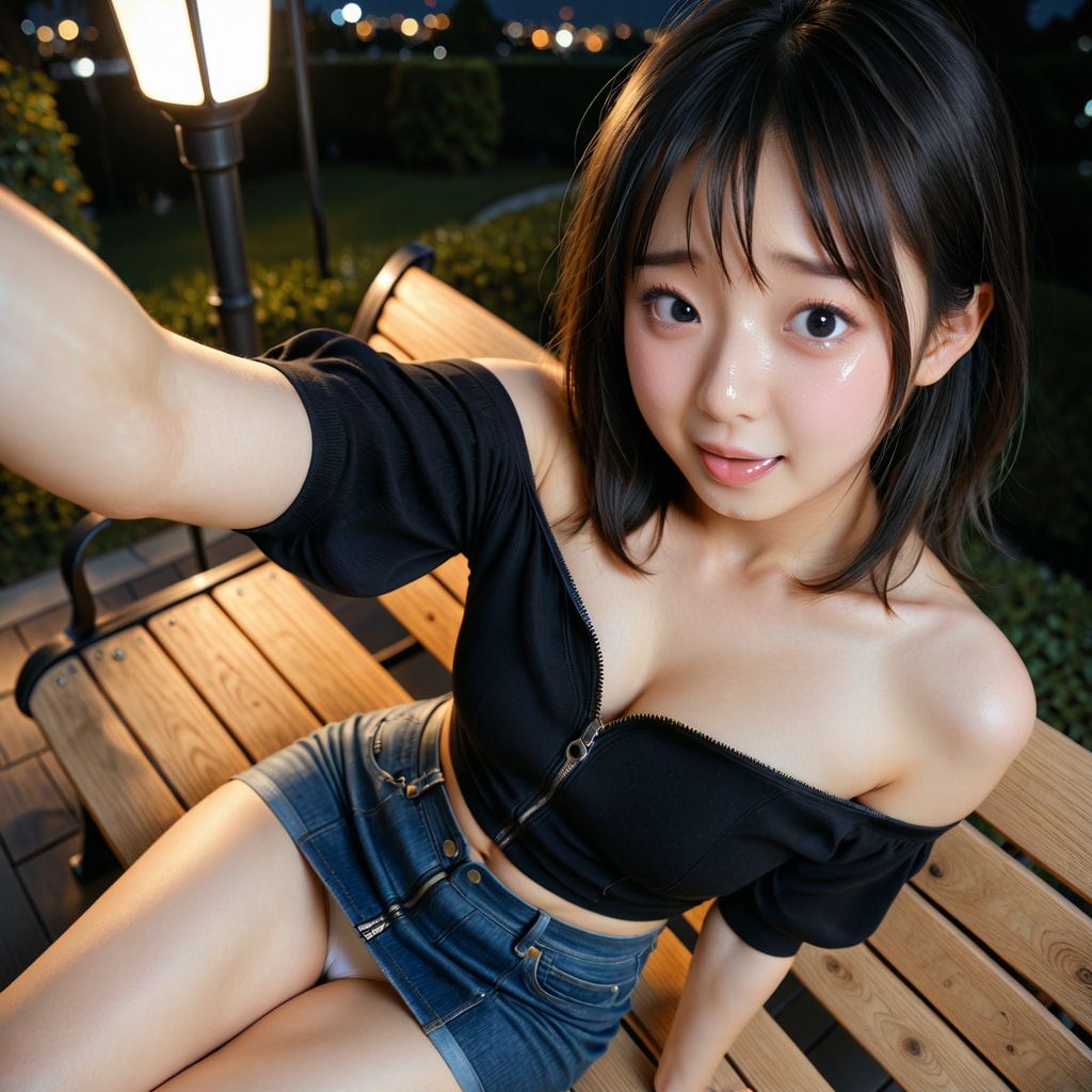 ⑨秘めたる願望-夜の公園でパンチラ自撮り