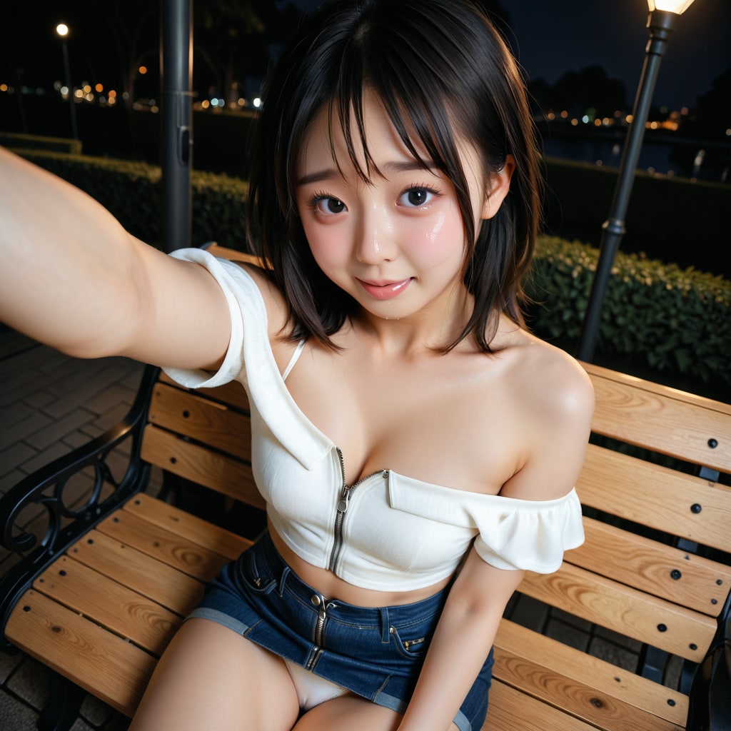 ⑨秘めたる願望-夜の公園でパンチラ自撮り