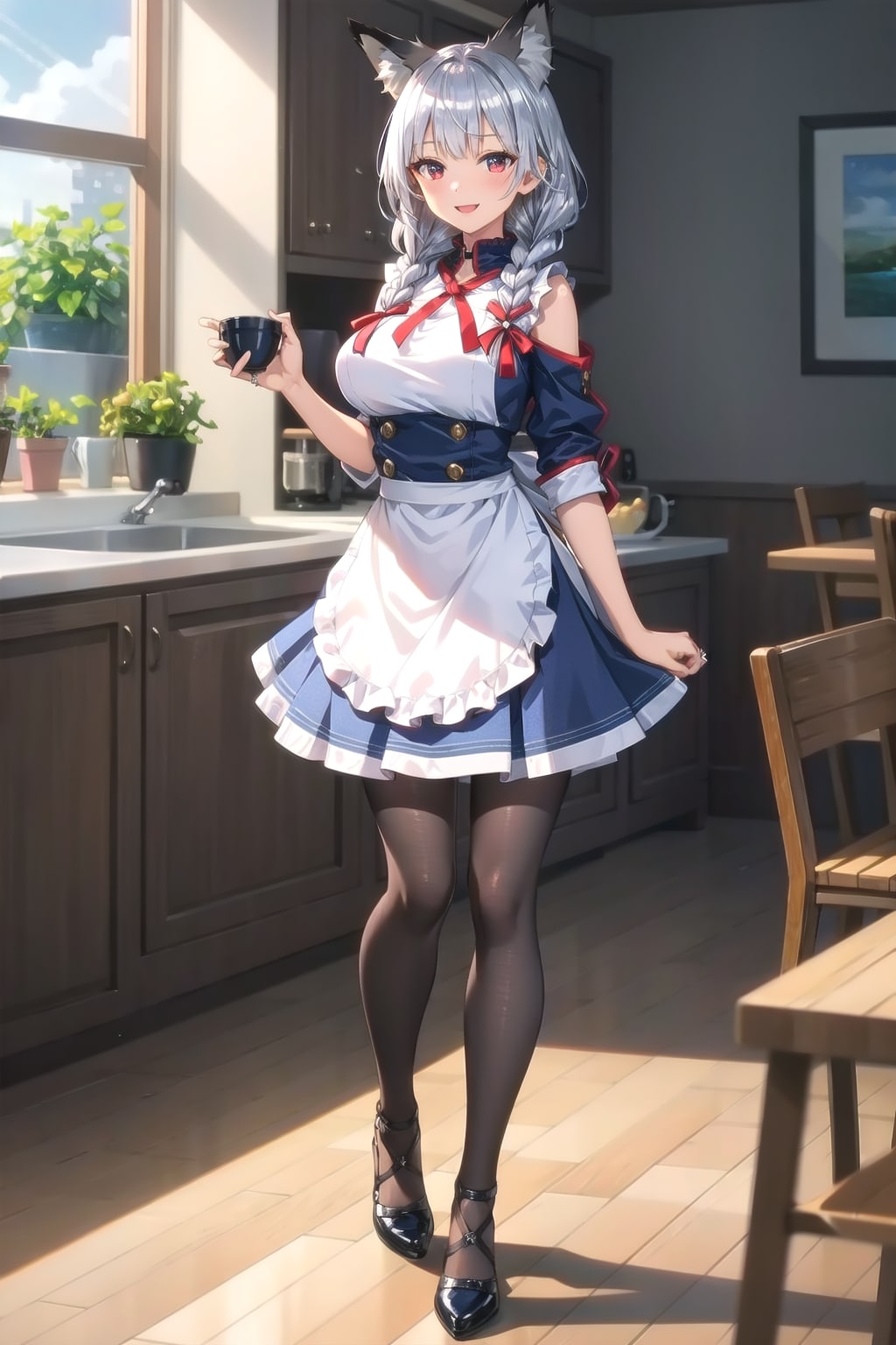 三つ編みにした尻尾
