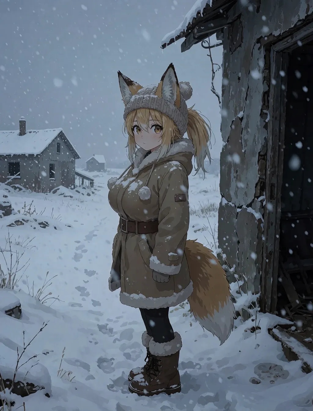 雪空の下の狐娘さん