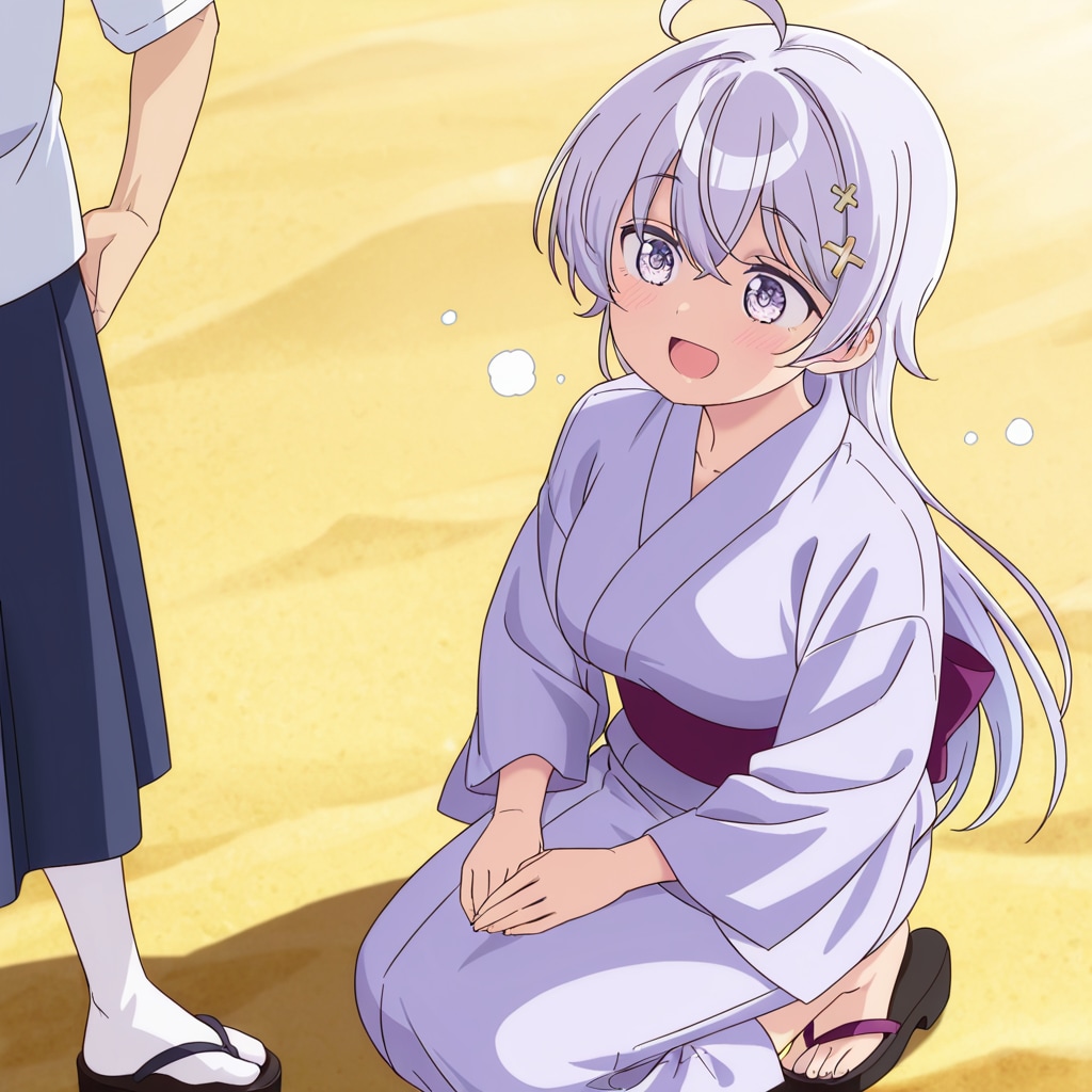 鶸村ひより、和服姿で優しく声を掛ける（習作）