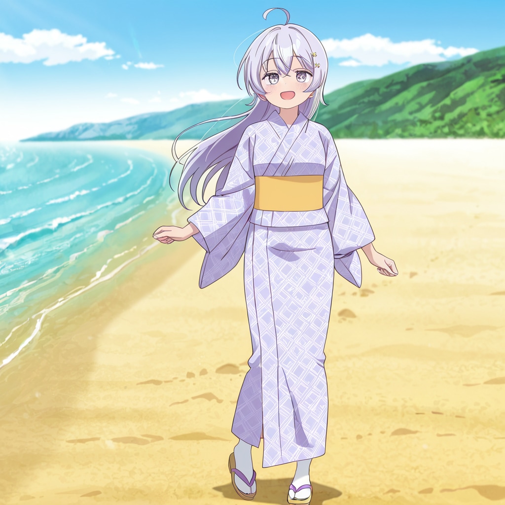 鶸村ひより、和服姿で優しく声を掛ける（習作）