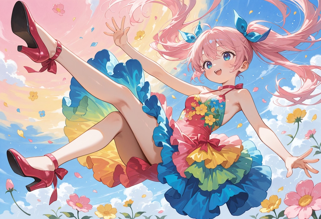 ピンクツインテカラフルドレス少女