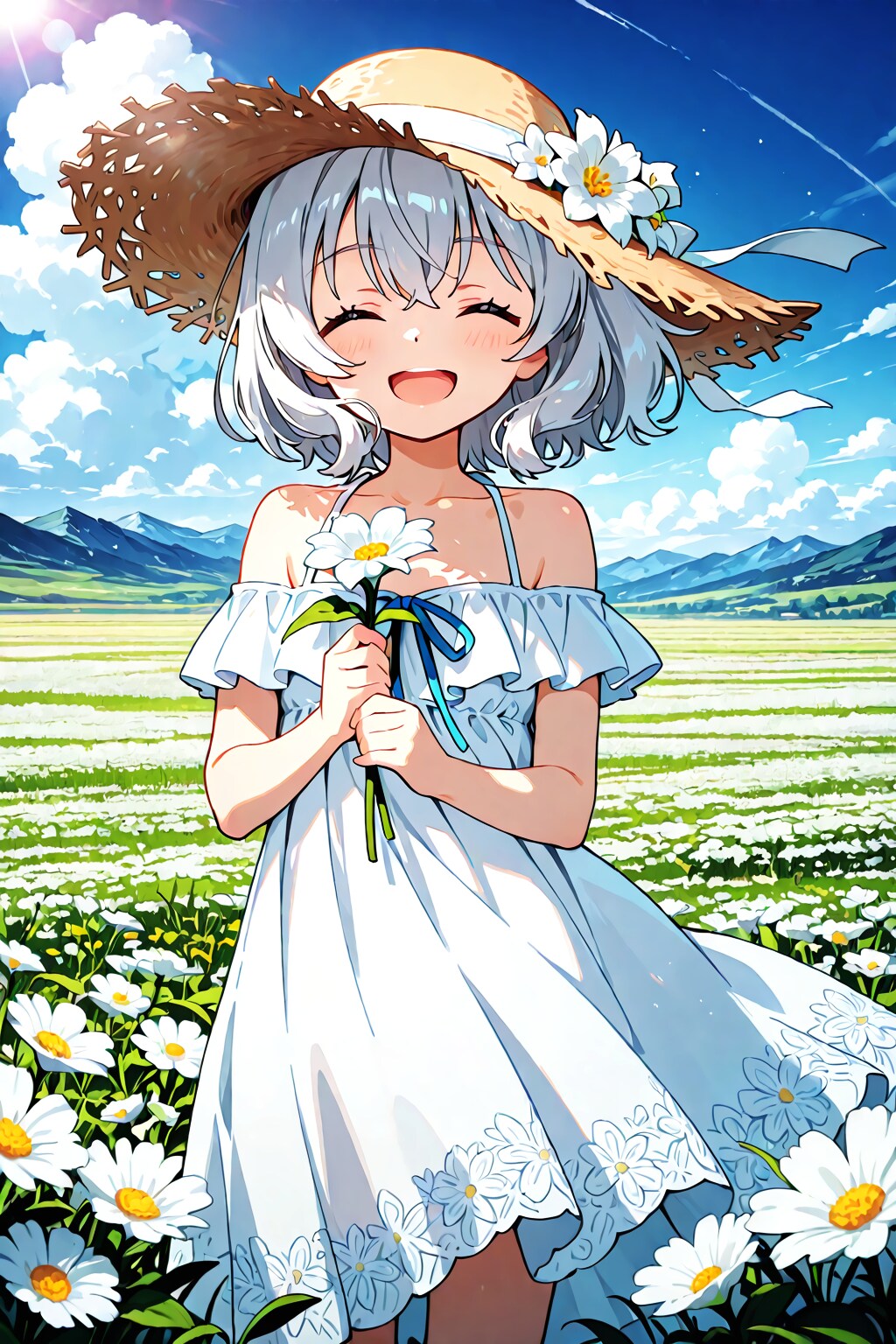 銀髪少女と迷い込んだ花畑 | の人気AIイラスト・グラビア