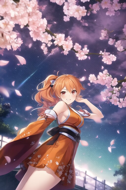 夜桜＋巫女