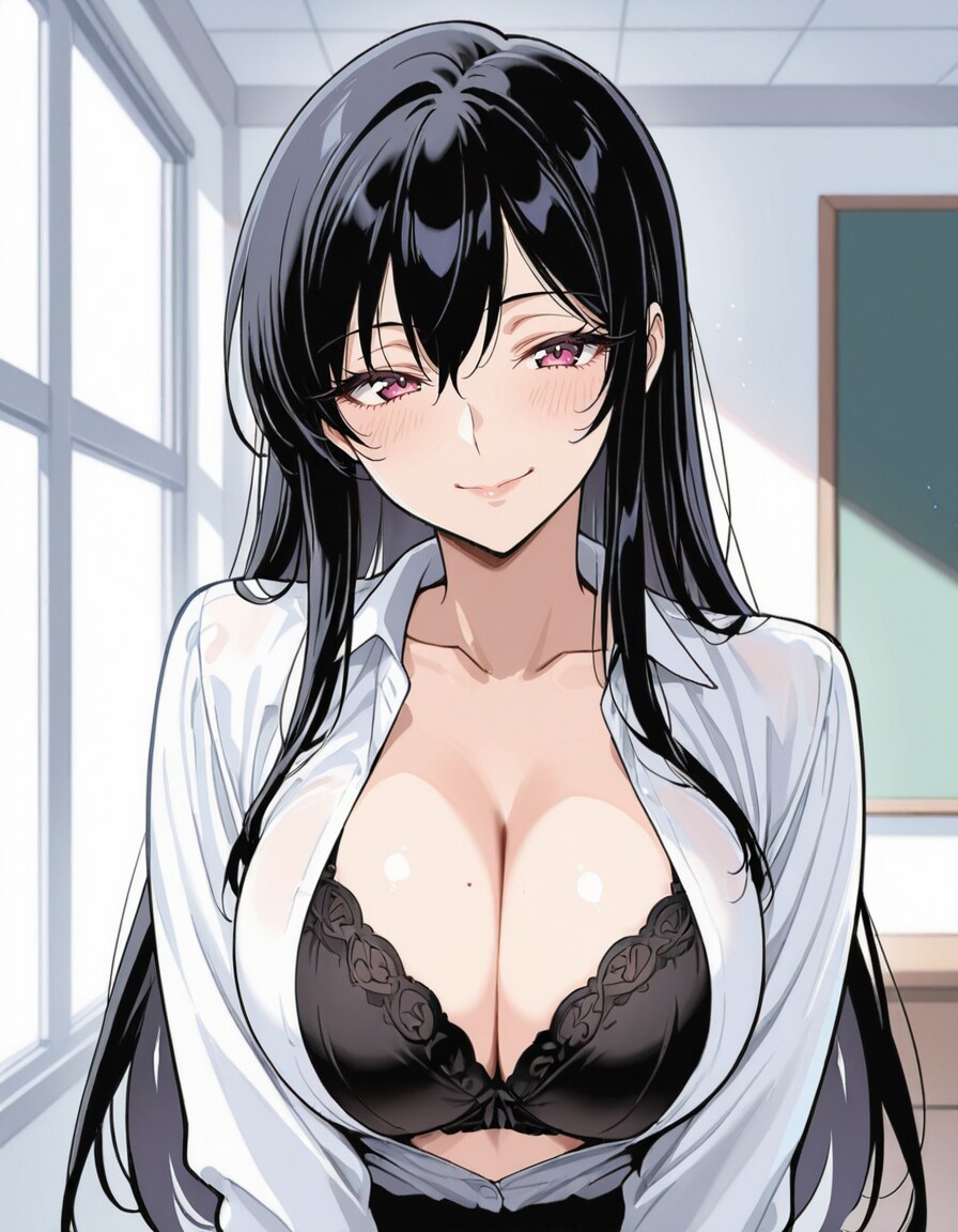 ボタンが弾けたのに気にしない彼女