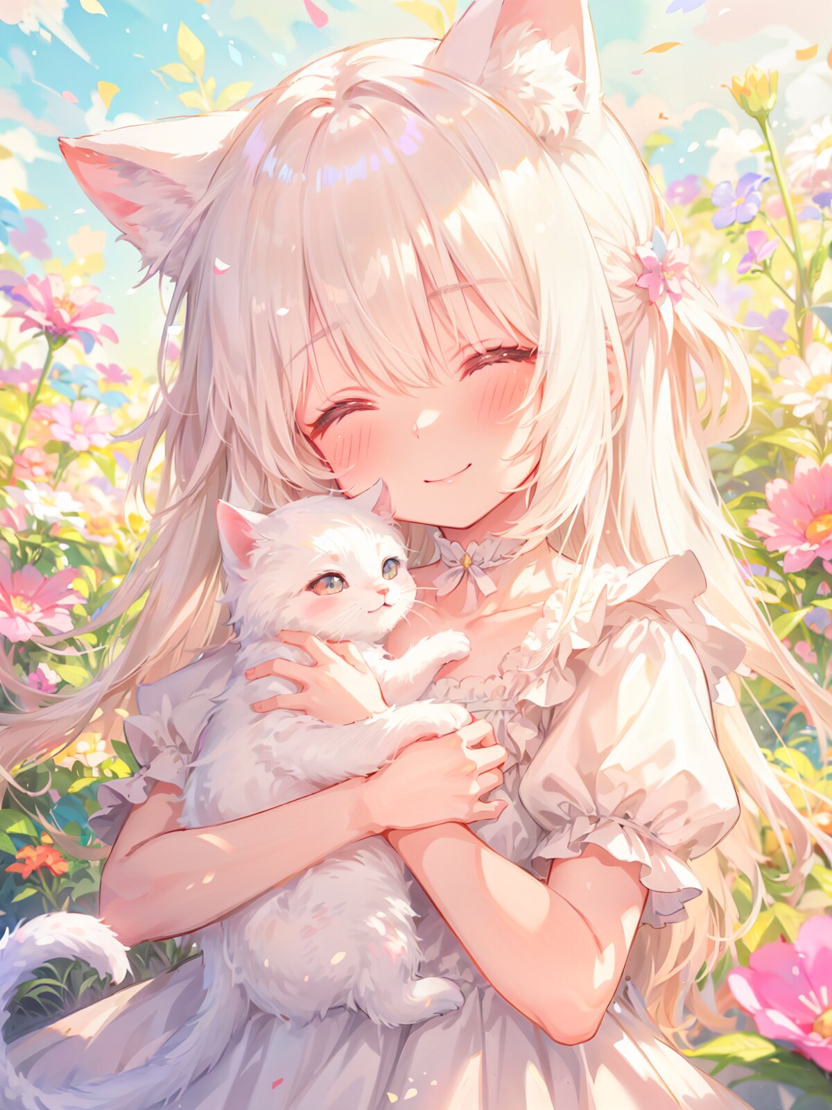白猫娘と子猫