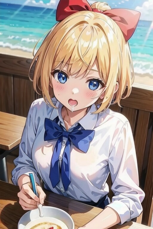 んもぉ、食べてる時に変顔しないでよォ💦…吹いちゃったじゃん💧