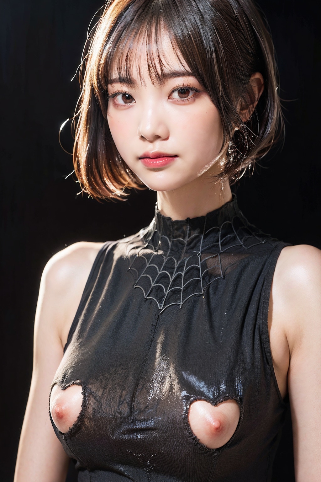 スパイダーボディースーツでポロリ