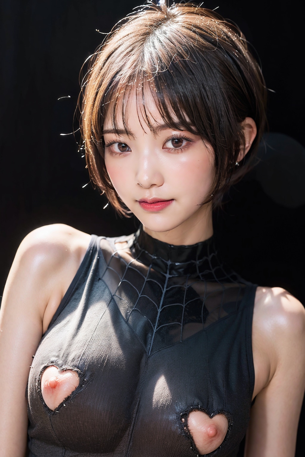 スパイダーボディースーツでポロリ