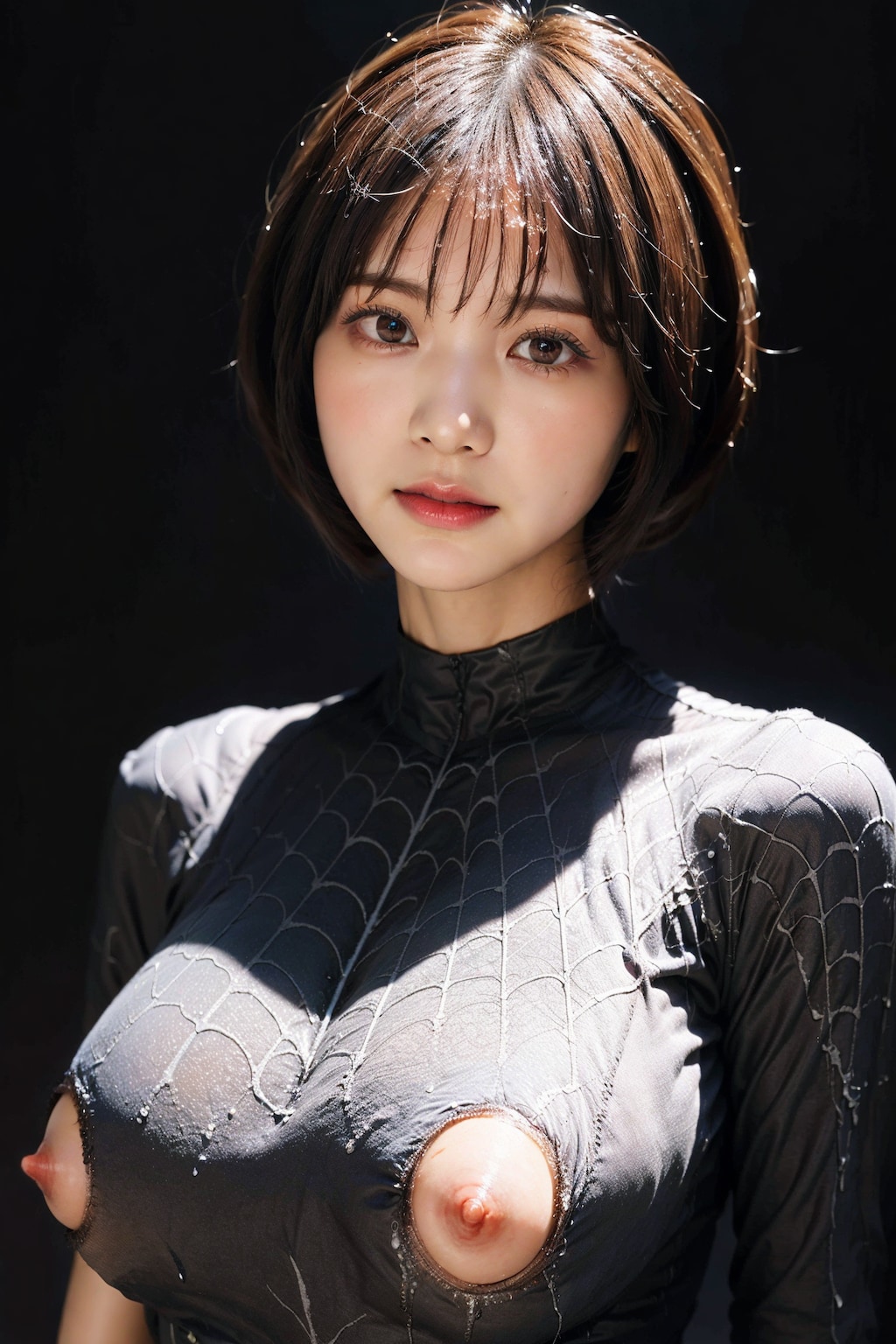 スパイダーボディースーツでポロリ