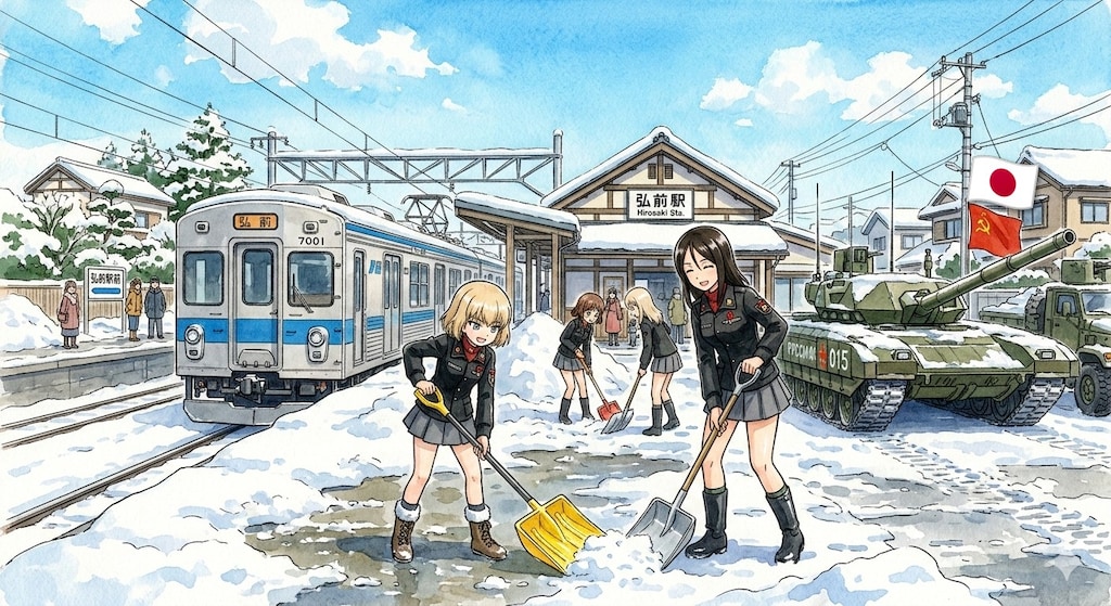 戦車がある風景（雪かき）