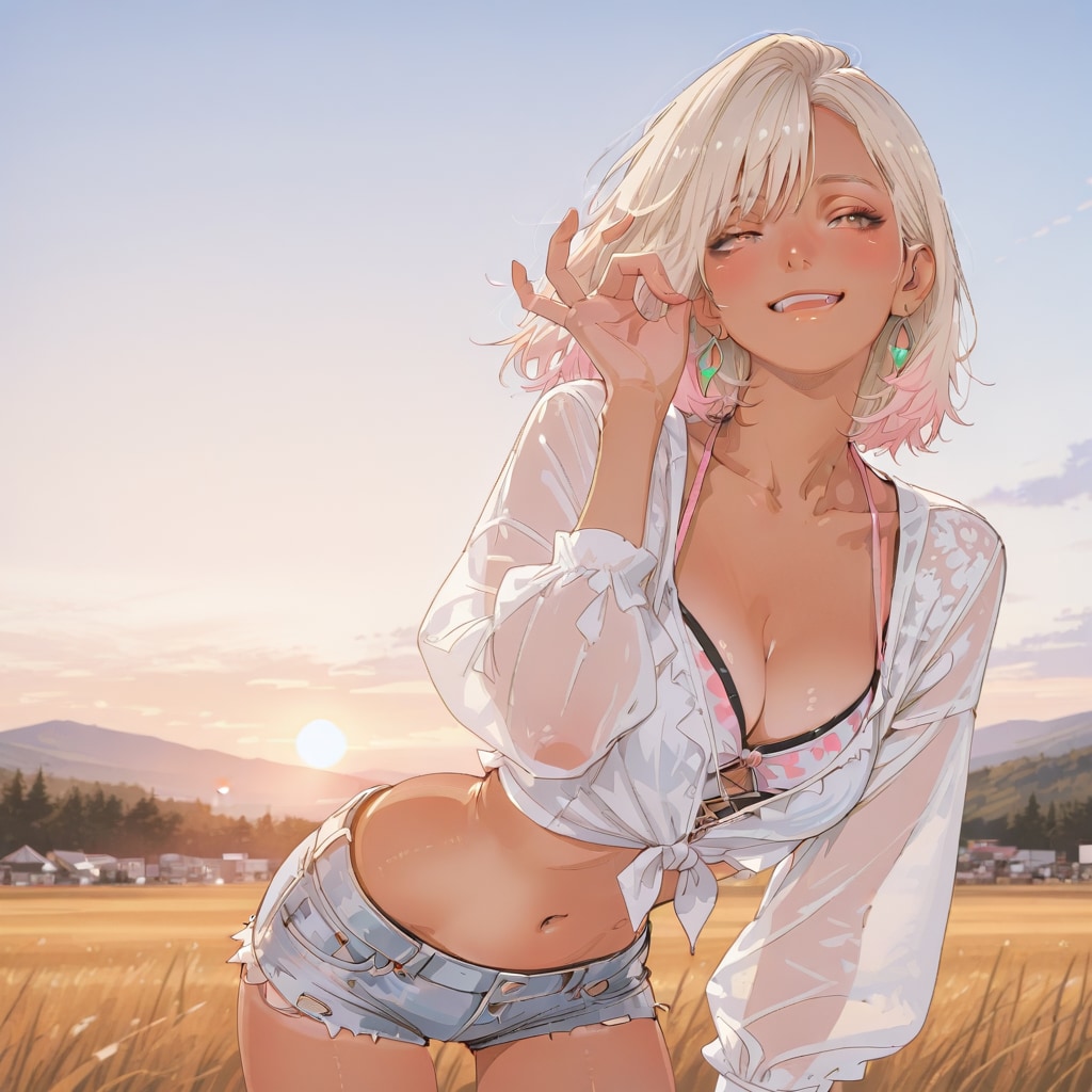 夕暮れの畑で