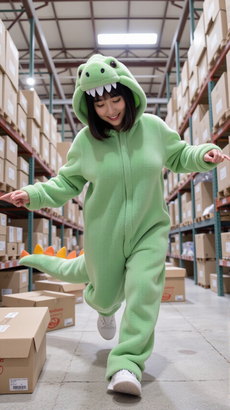 恐竜の着ぐるみも見つけて試着w　こんな可愛い着ぐるみなら、子供にもウケるかなw