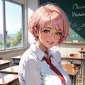 ピンク髪の巨乳女子高生 4枚目
