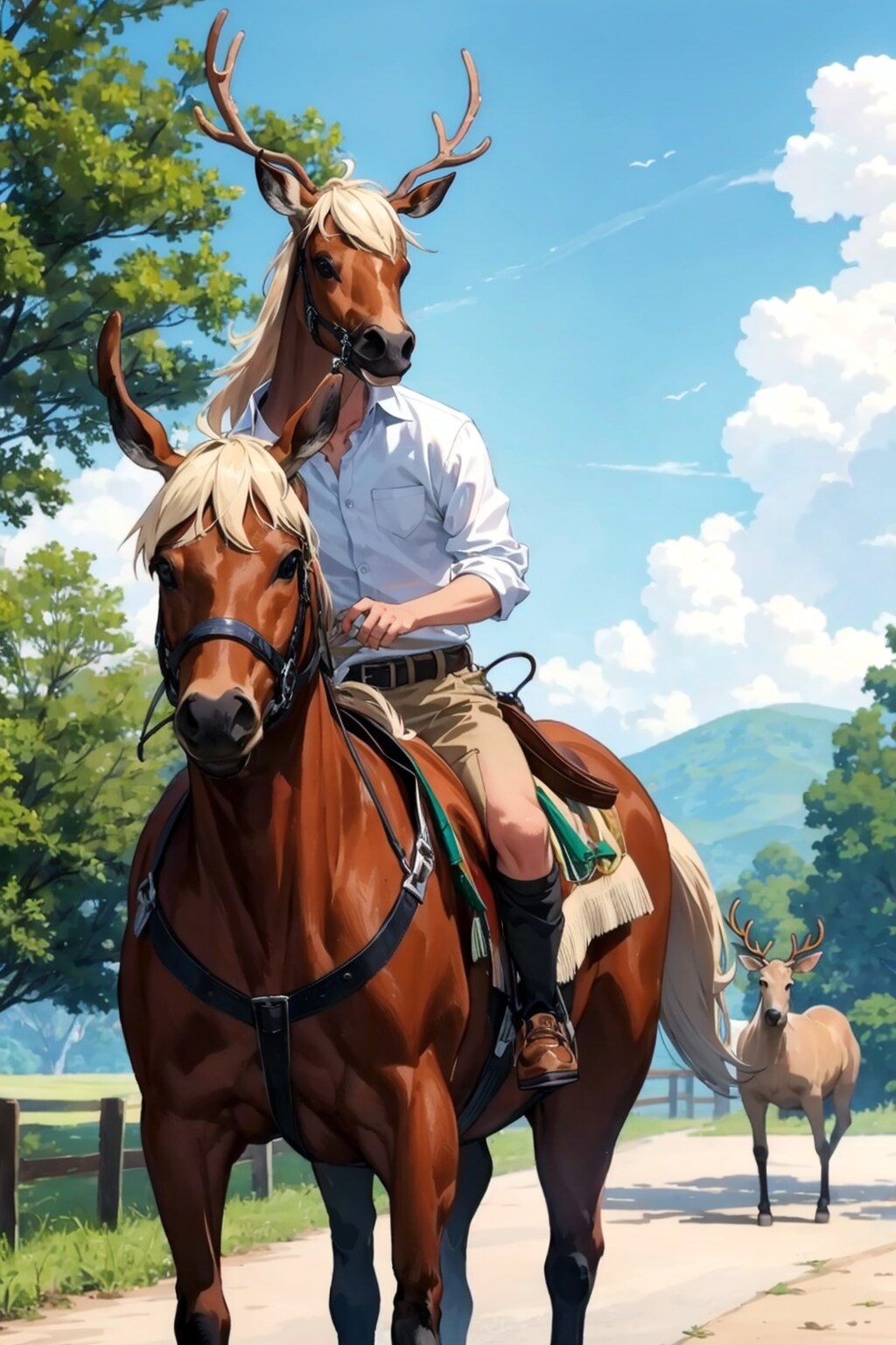男と馬と鹿