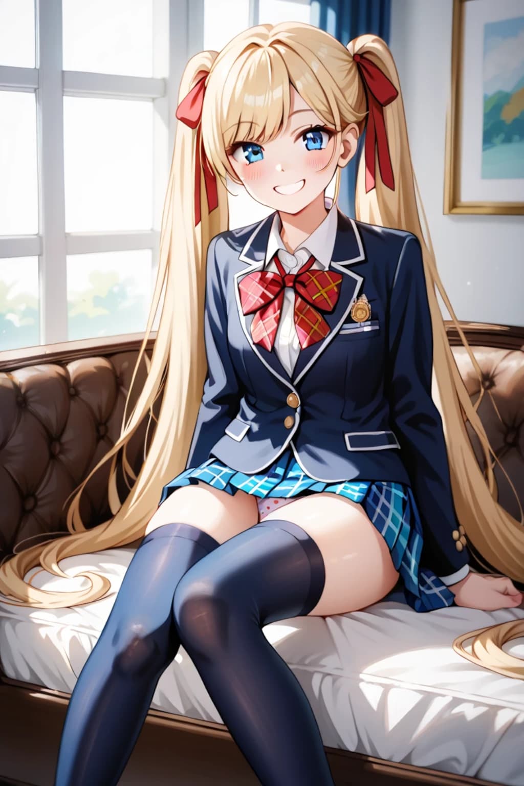 ソファで脚組んで白パンツチラリ♡