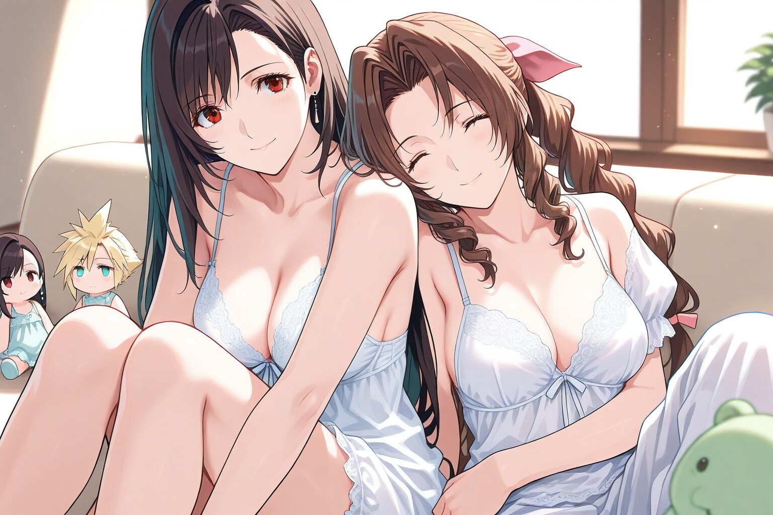ソファーで寛ぐ２人、ティファ と エアリス　ー ファイナルファンタジー VII より ー