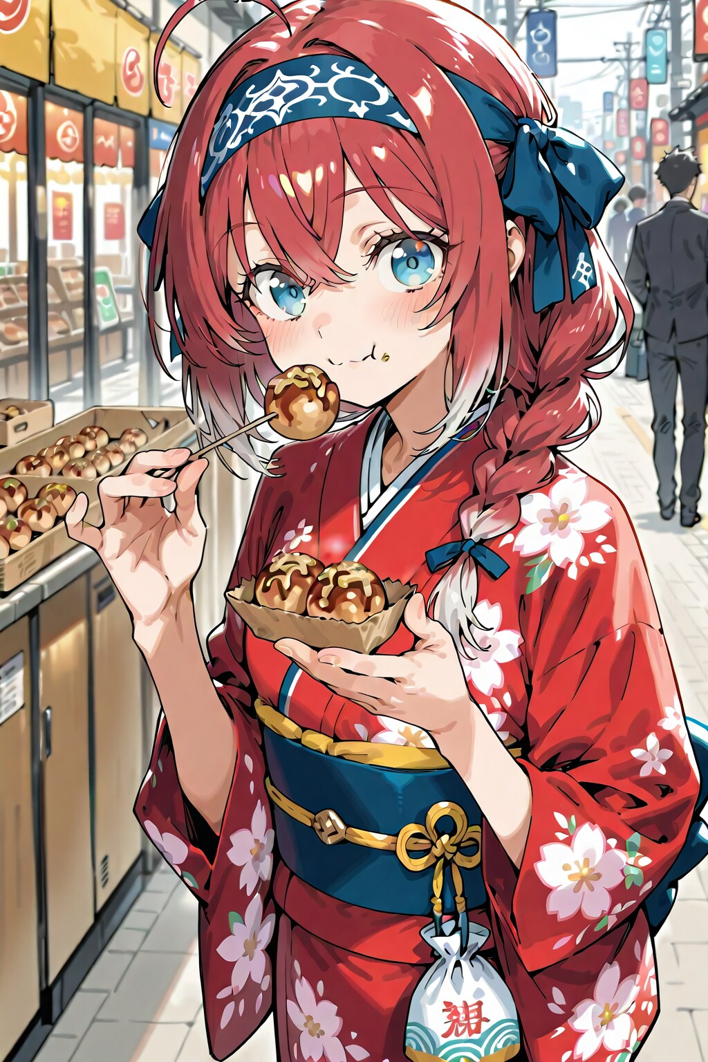 駅前商店街でたこ焼きを食べる