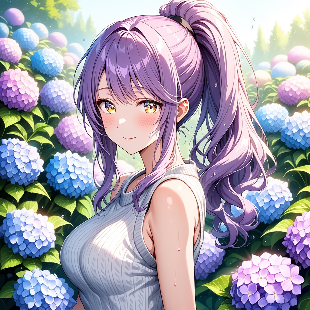 紫陽花と美少女